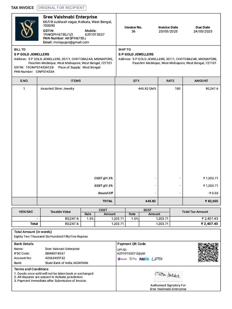 36 Sales Invoice S P GOLD J | PDF | Taxation | Economies