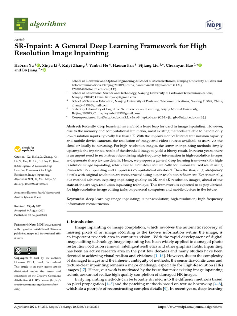SR-Inpaint a General Deep Learning Framework for H (1) | PDF | Deep ...