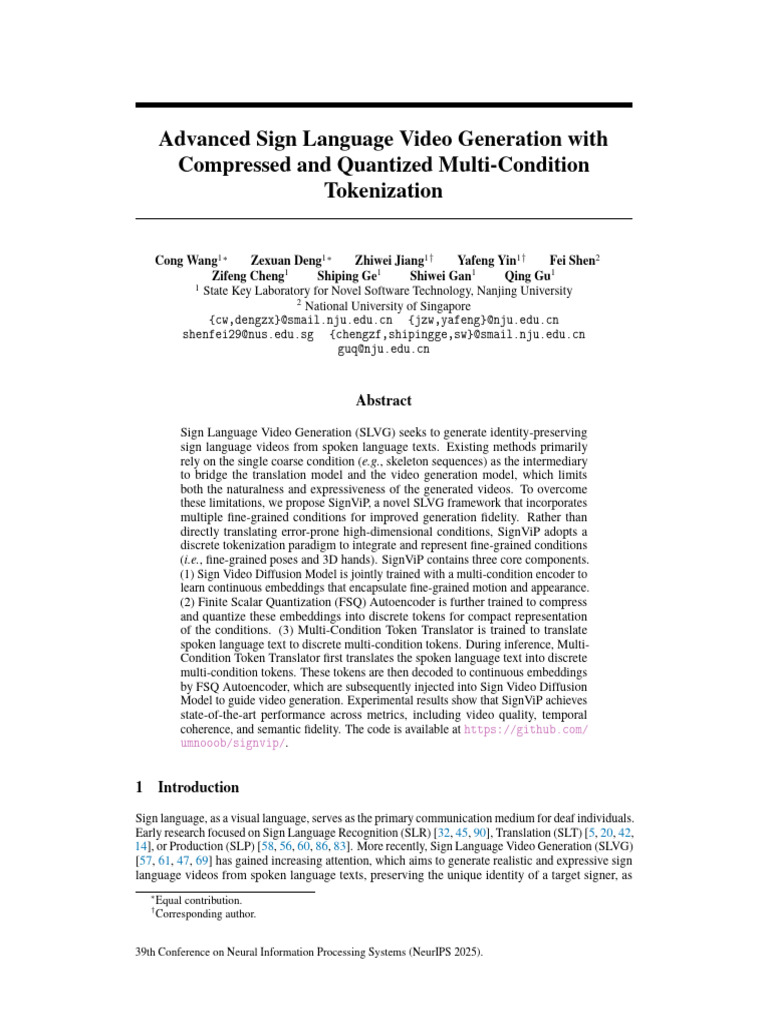 Advanced Sign Language Video Generation With Compressed and Quantized ...