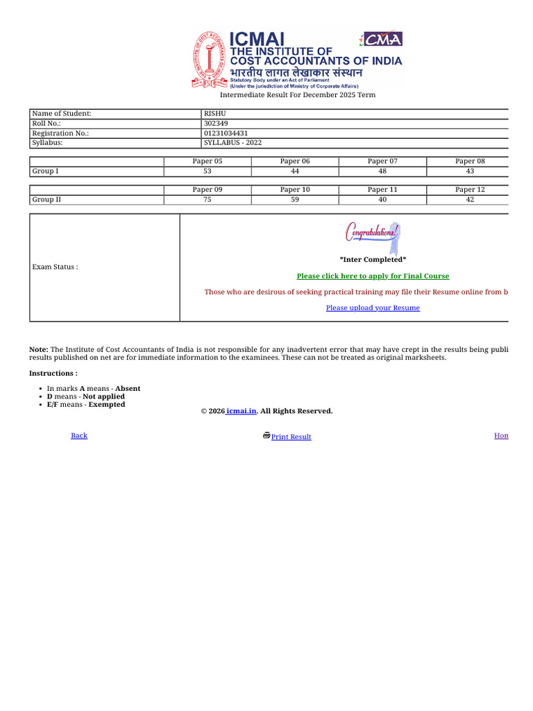 Inter Result | PDF