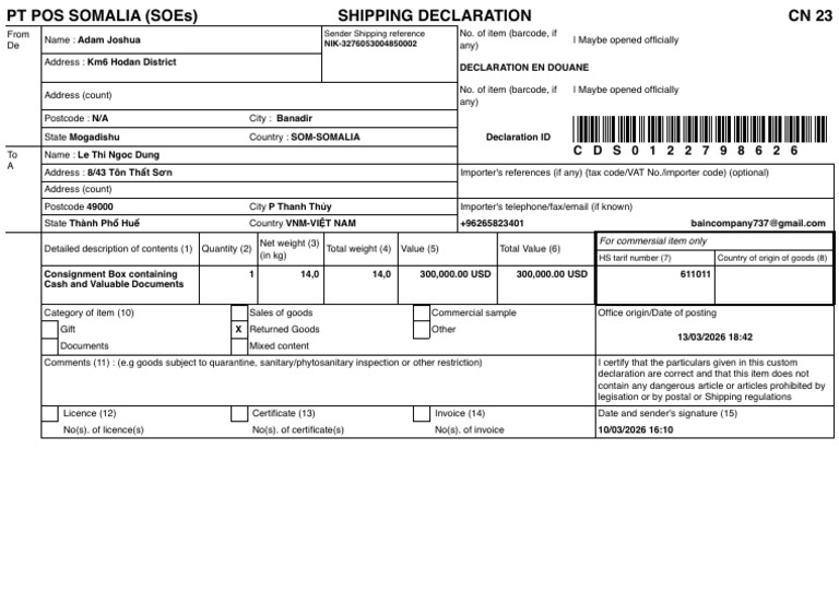Shipping Declaration | PDF