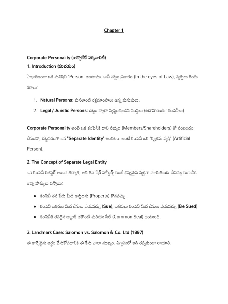 COMPANY LAW Sem 3 LLB TELUGU NOTES | PDF