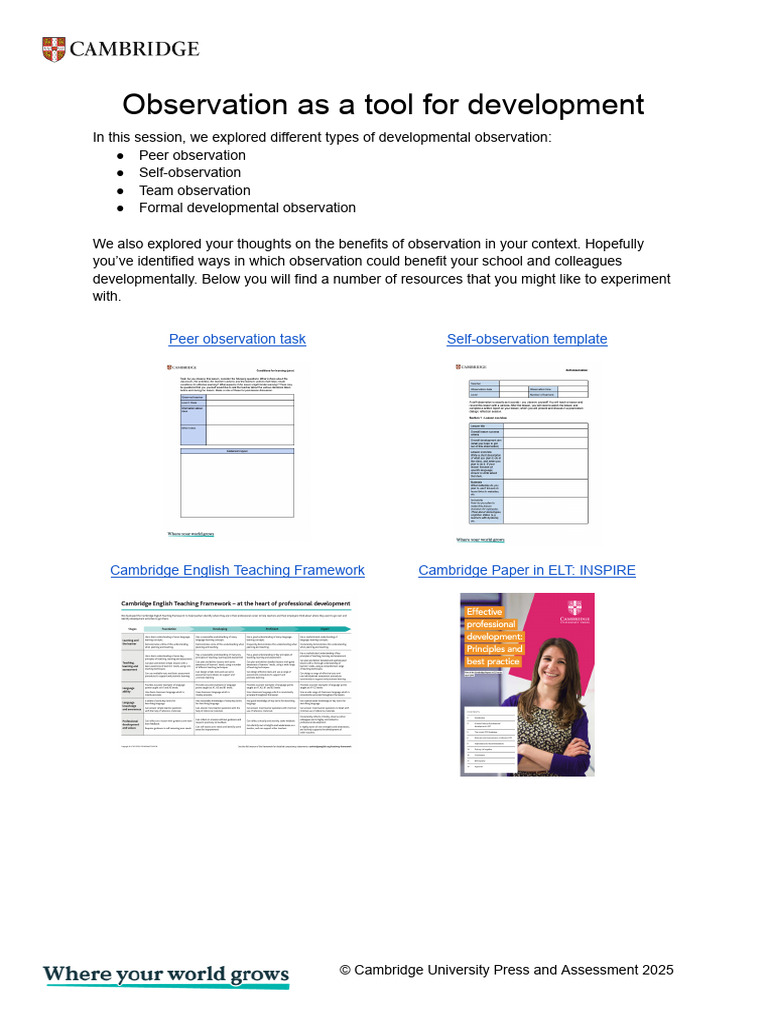 Observation As A Tool For Development - Summary | PDF