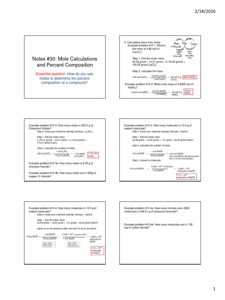 Notes 30 - Molar Mass and Percent Composition | PDF | Mole (Unit ...