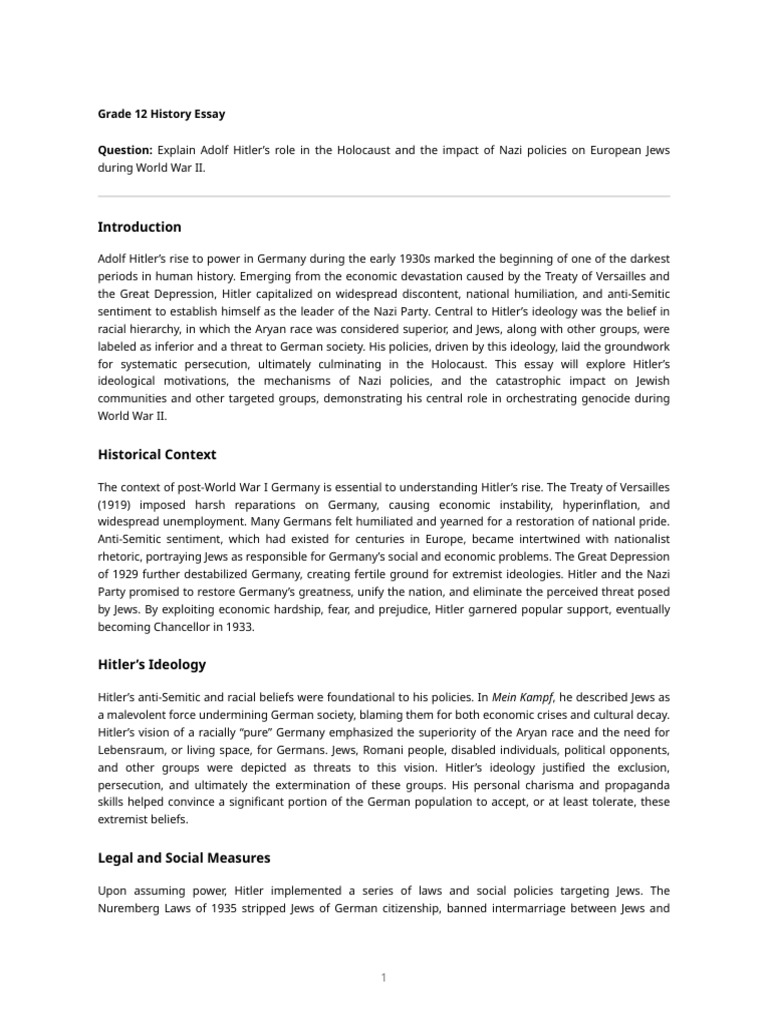 Hitler Holocaust Long Essay | PDF | The Holocaust | Nazi Germany