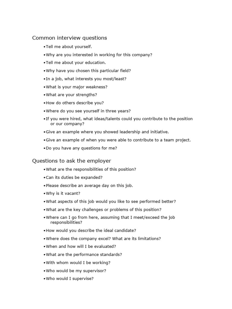 Common Interview Questions | PDF