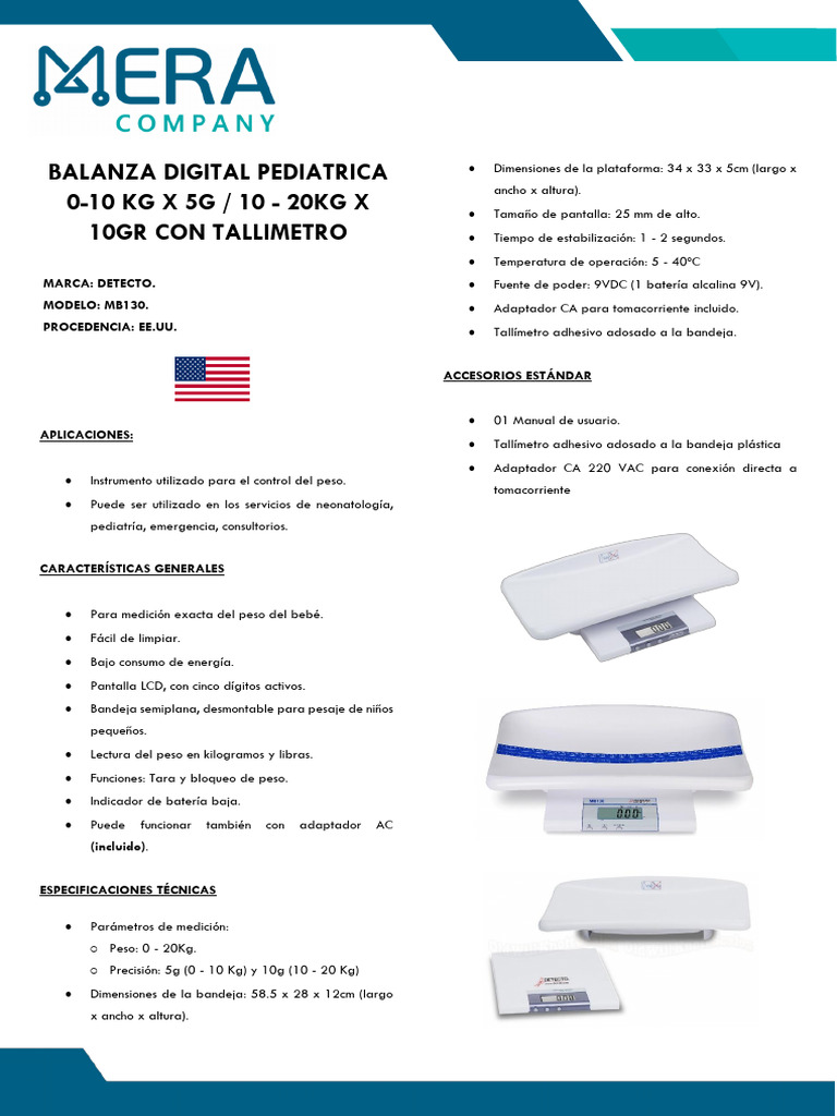 Balanza Pediatrica Digital Detecto Mb130 | PDF