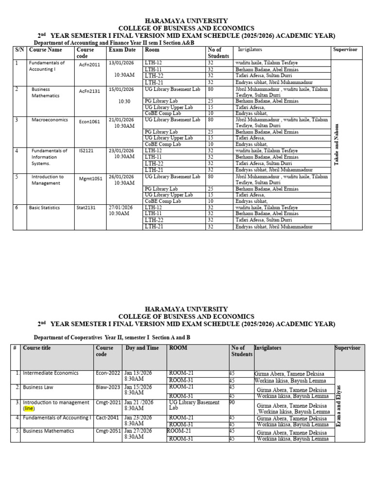 2nd Year Final Exam Schedule For 2018 Sem I | PDF | Business | Economics