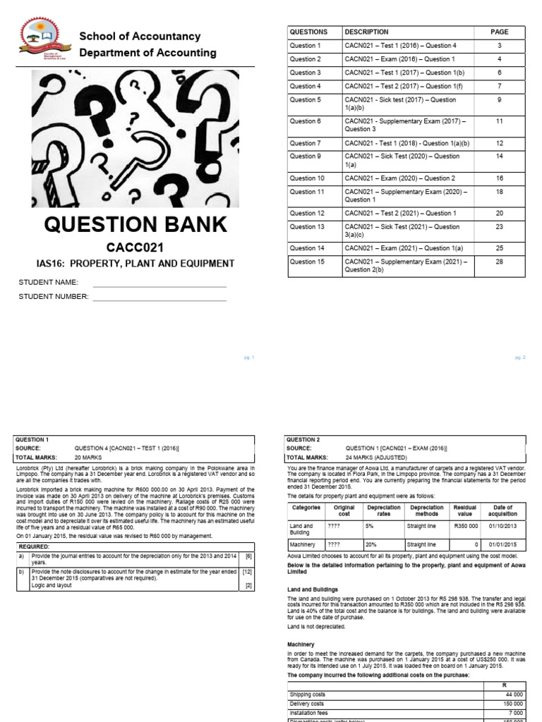 CACC021 IAS 16 - Questions (2024) | PDF | Fixed Asset | Depreciation