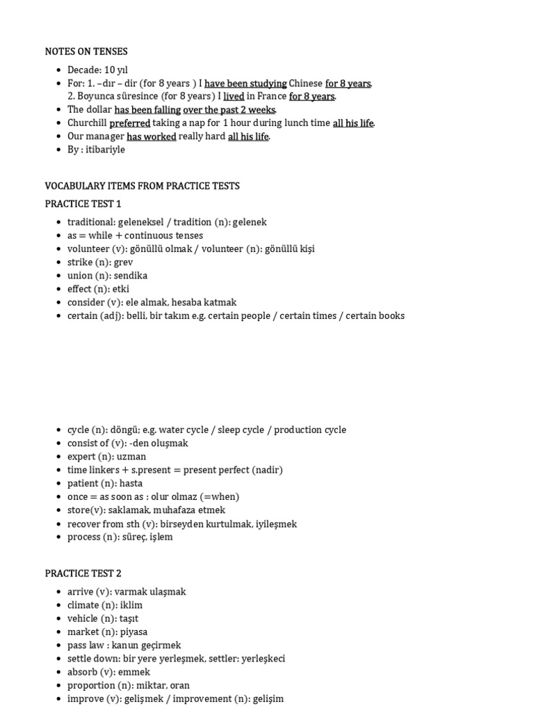 Notes & Vocabulary Items | PDF