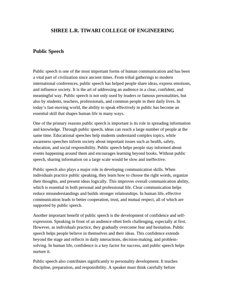 Public Speech Assignment College Format | PDF | Public Speaking ...