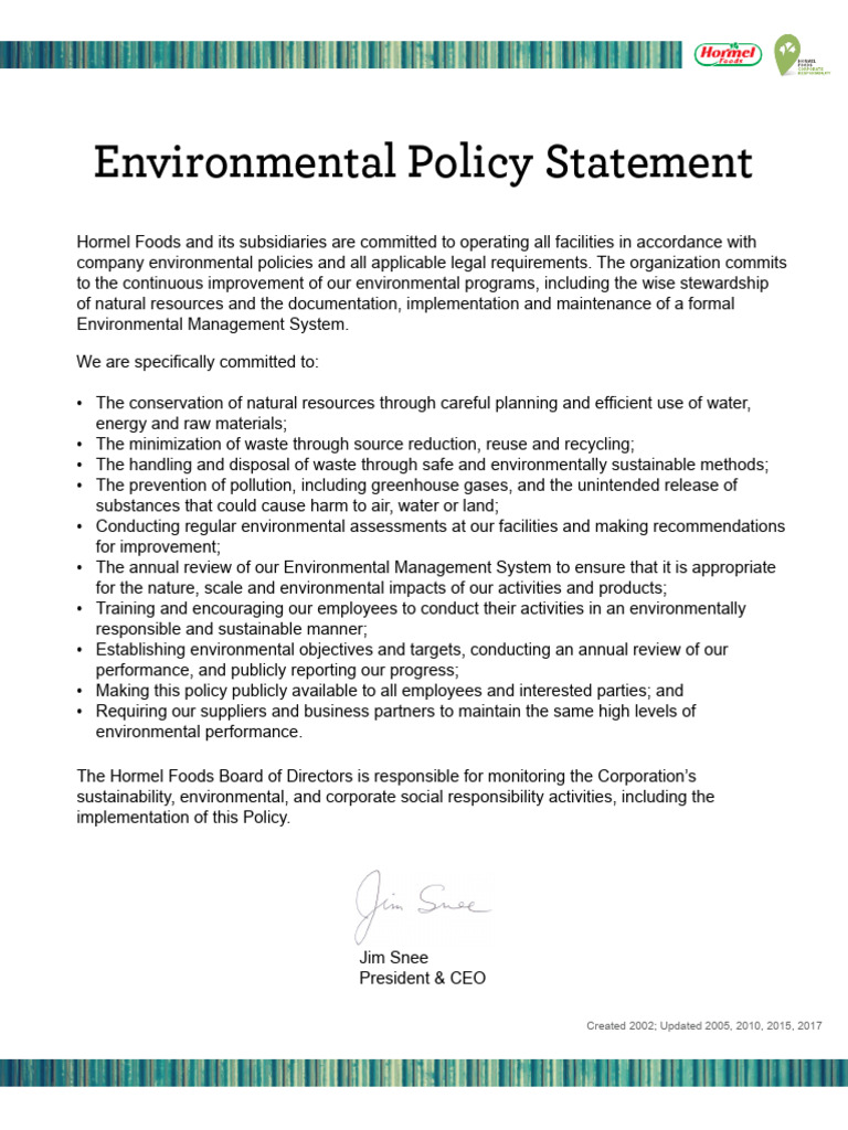 Sample Environmental Policy Statement | PDF
