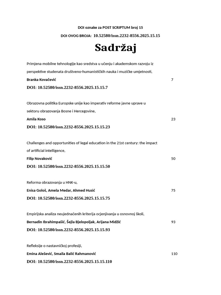 Doi Oznake Za Post Scriptum Broj 15 | PDF