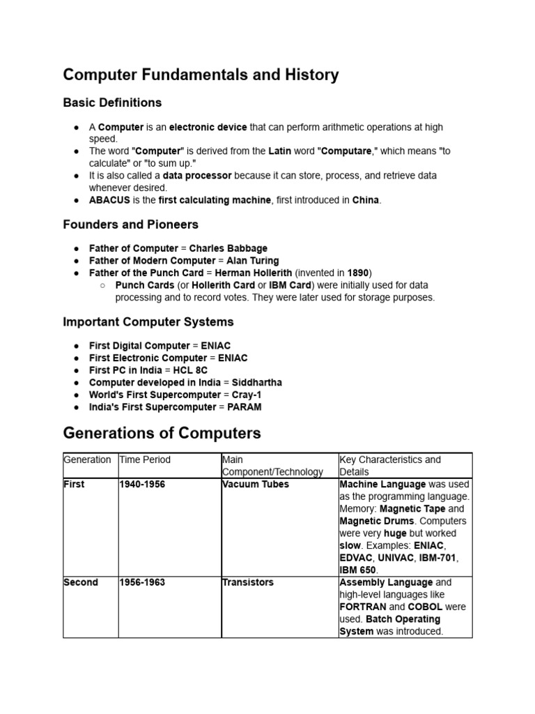 History and Fundamentals of Computer | PDF | Read Only Memory ...