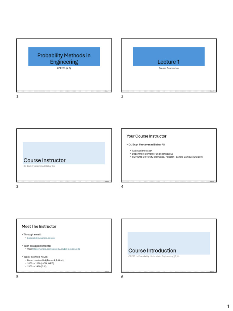 Lecture 01 - Course Outline | PDF | Statistics | Probability Distribution