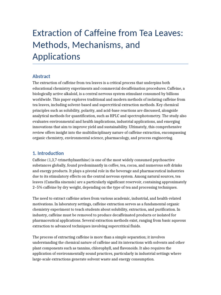 Full 15 Page Caffeine Extraction Paper | PDF | High Performance Liquid ...