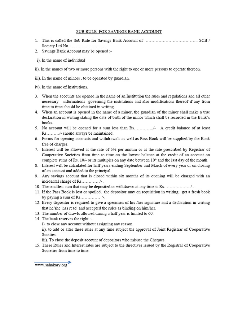 Model Sub Rule For Savings Bank Account PDF | PDF | Chess Theory ...