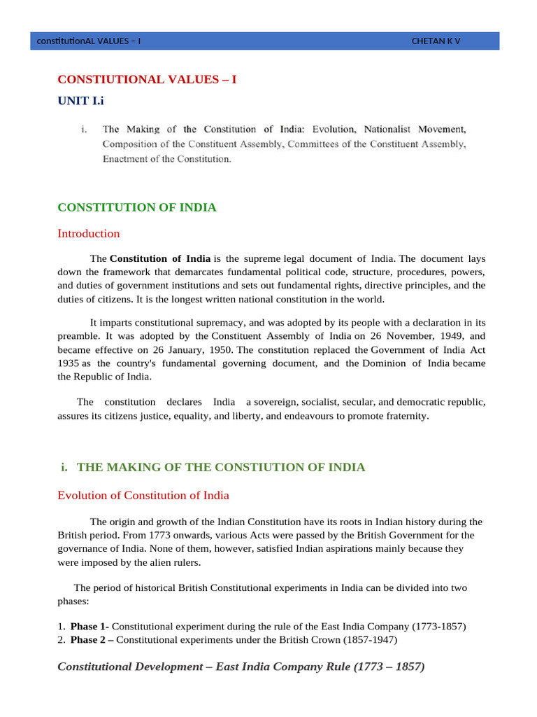 1. UNIT I.i_Making of Constitution_Notes & Question Bank | PDF ...