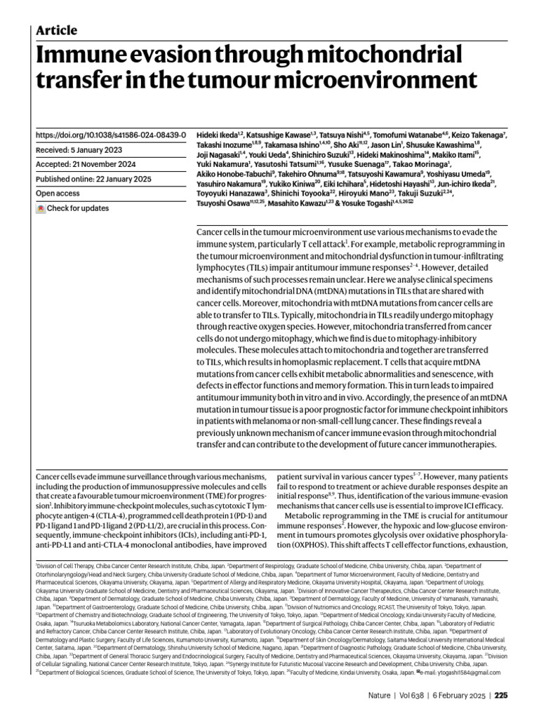 Immune evasion through mitochondrial transfer in the tumour ...