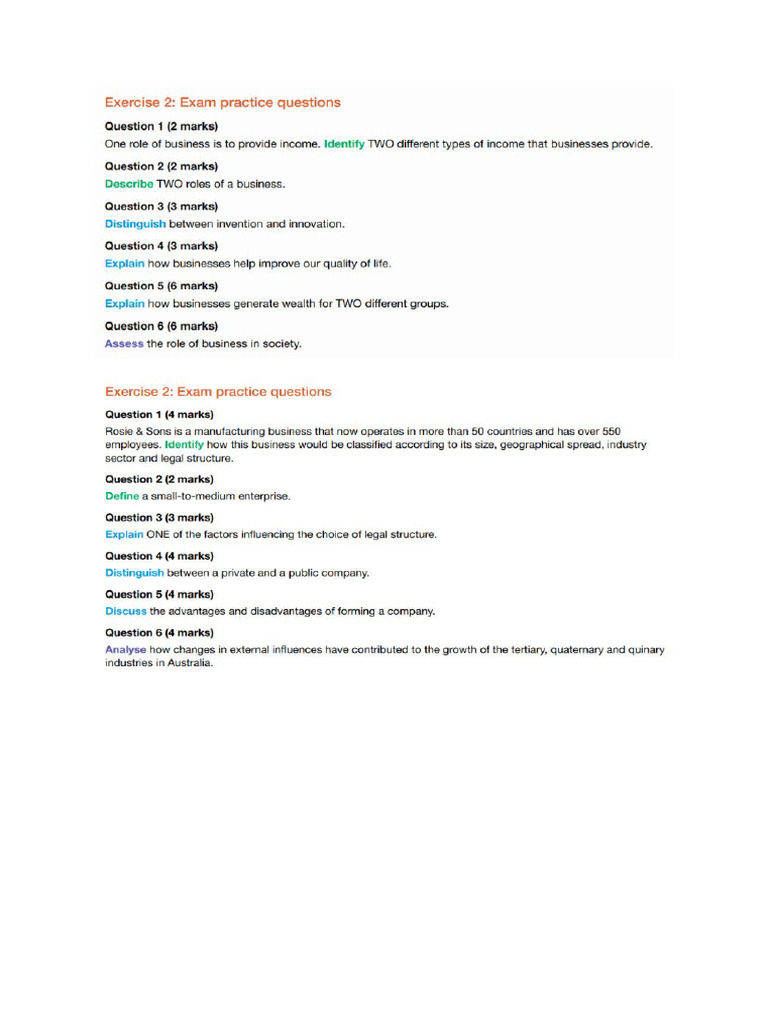 Pactice Exam - Short Answer Questions | PDF