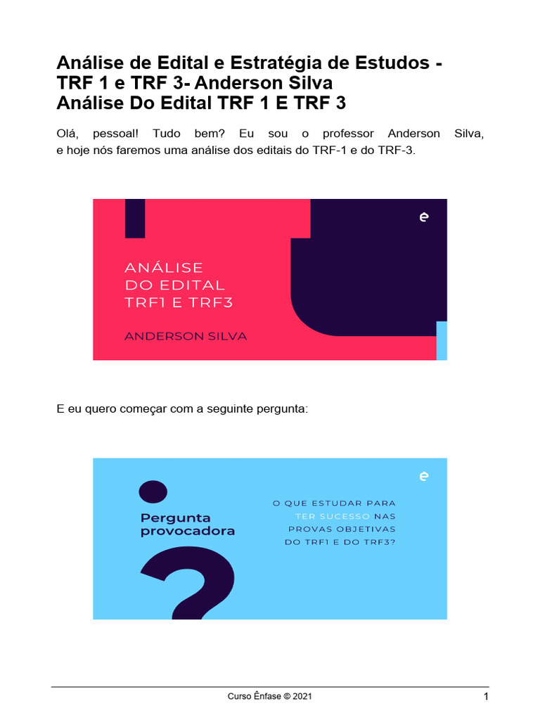 Análise Do Edital TRF 1 E TRF 3 | PDF | Direito Internacional | Justiça