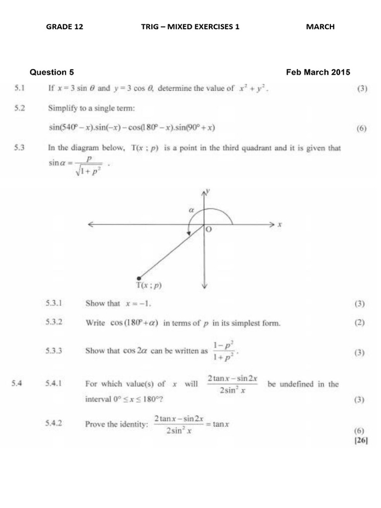 GR 12 Trig Mixed Exercises 1 | PDF