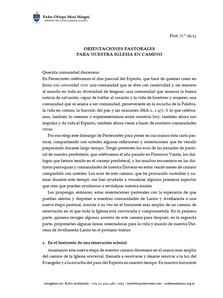 2023 05 28 Orientaciones Pastorales | PDF | Papa Francisco | eucaristía