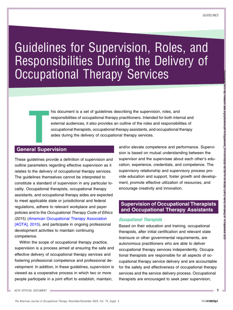 AOTA OTA Supervision Guidelines 2020 | PDF | Occupational Therapy ...