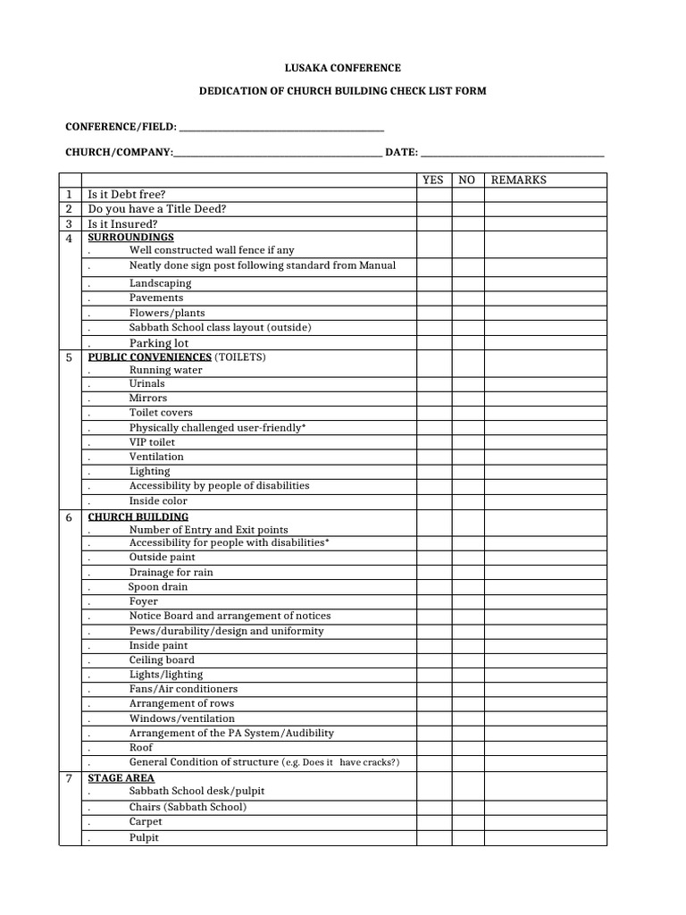 Church Building Check List Form | PDF | Toilet | Public Toilet