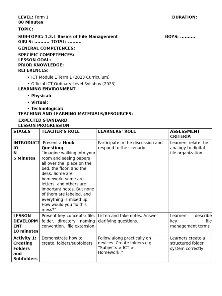Lesson Form One 16.06.2025 | PDF | Computer File | Educational Technology