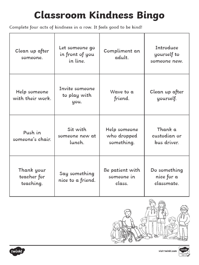 Classroom Kindness Bingo: Complete Four Acts of Kindness in A Row. It ...