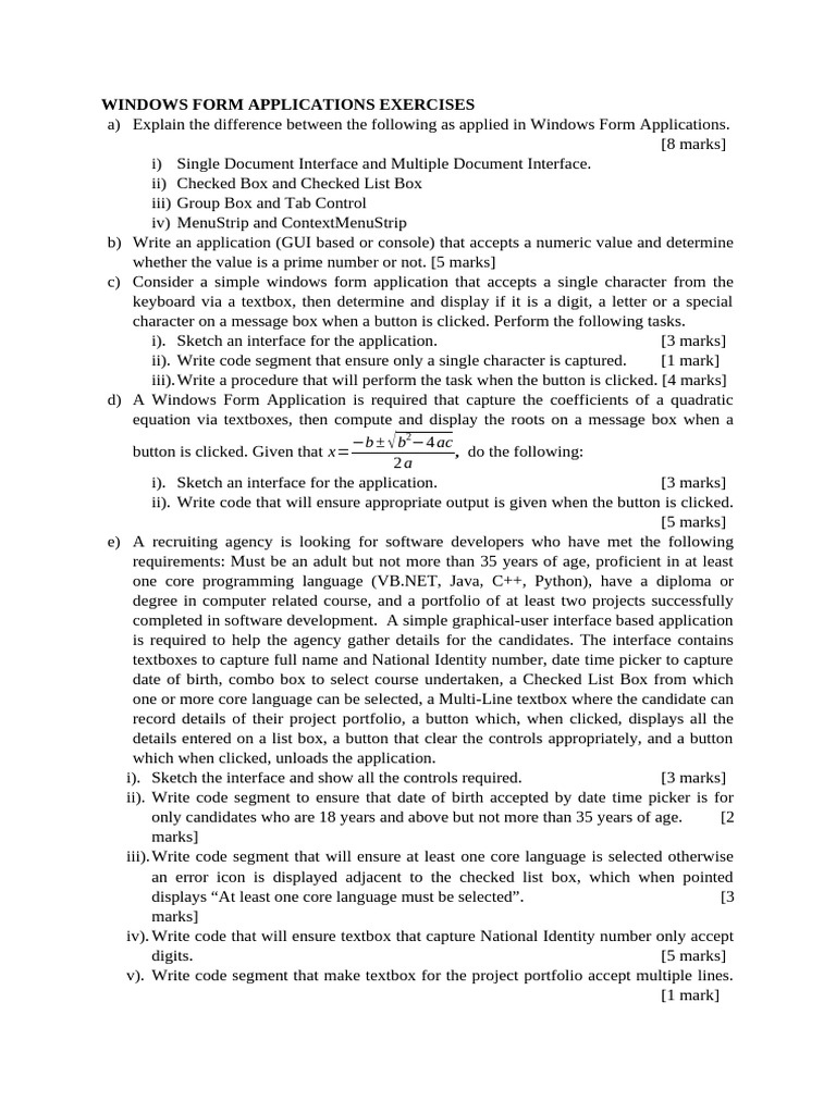 Windows Form Applications Exercises | PDF