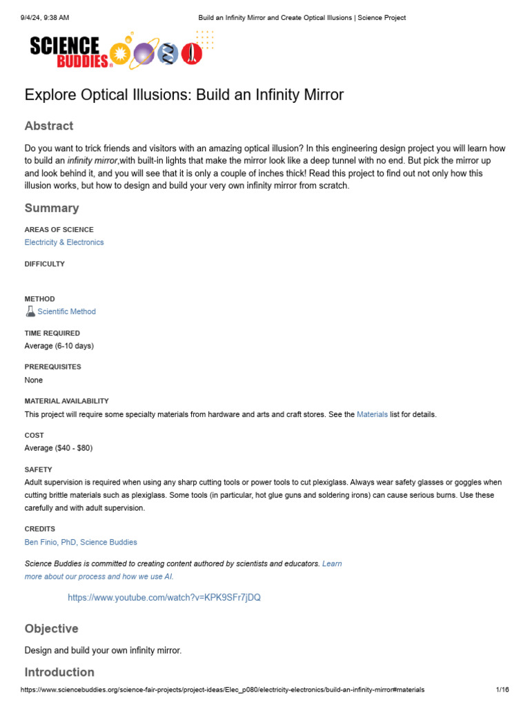 Build An Infinity Mirror and Create Optical Illusions - Science Project ...