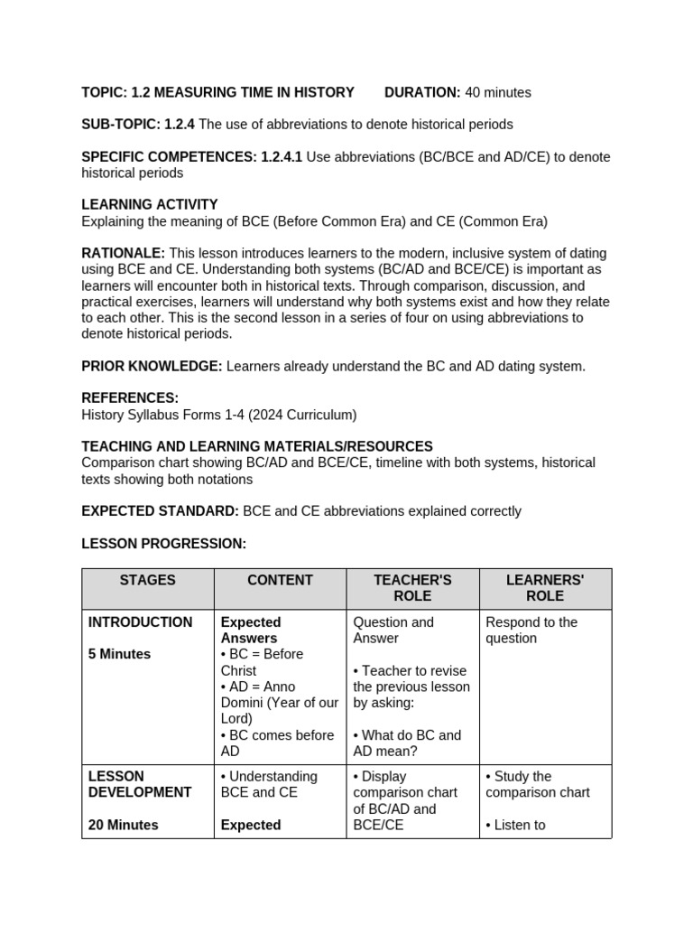 Lesson Plan 2 Understanding BCE CE | PDF | Common Era | Anno Domini