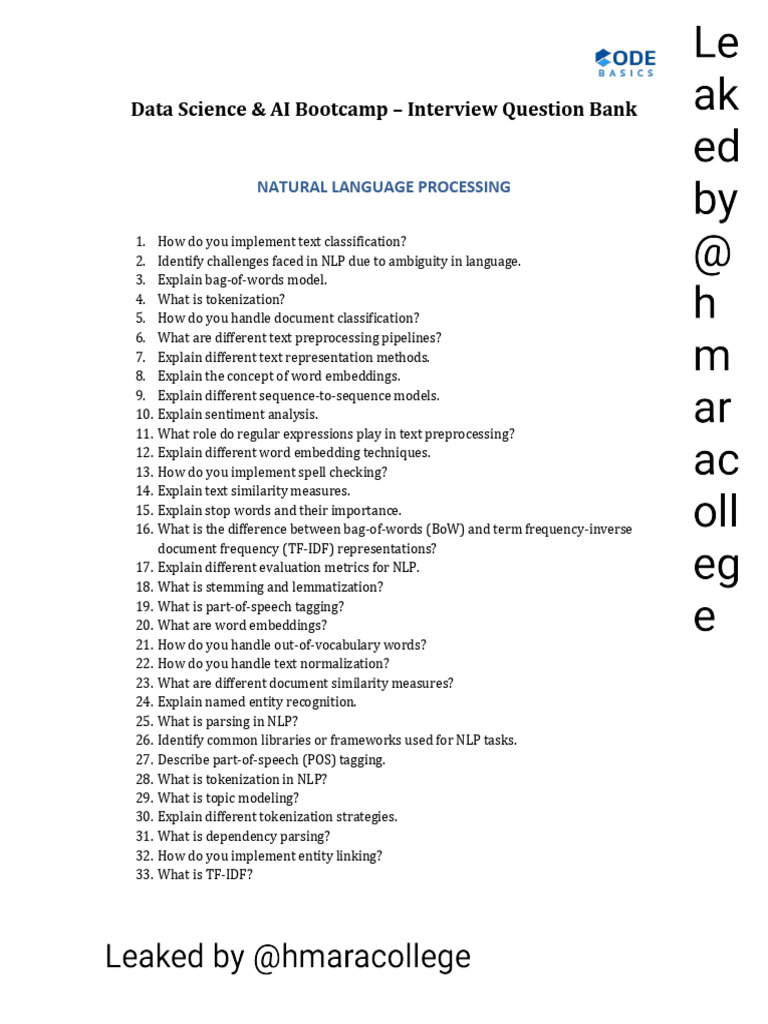 NLP DS Questions | PDF