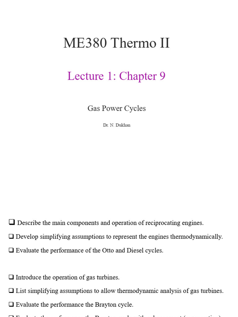 Lecture 1, Chapter 9, Gas Power Cycles | PDF
