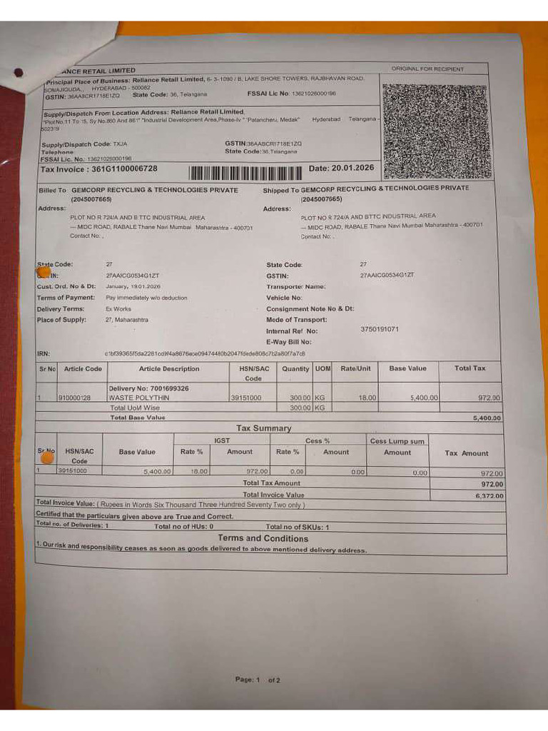 Scrap Invoice 19-01-2026 | PDF