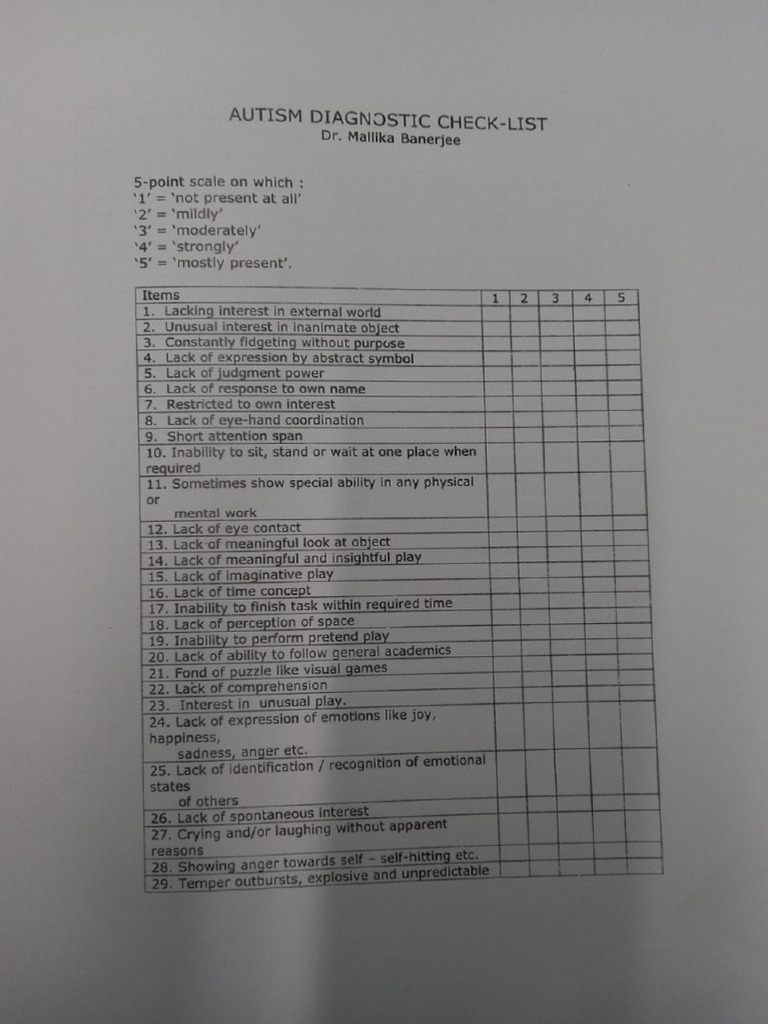 Autism Diagnostic Checklist | PDF