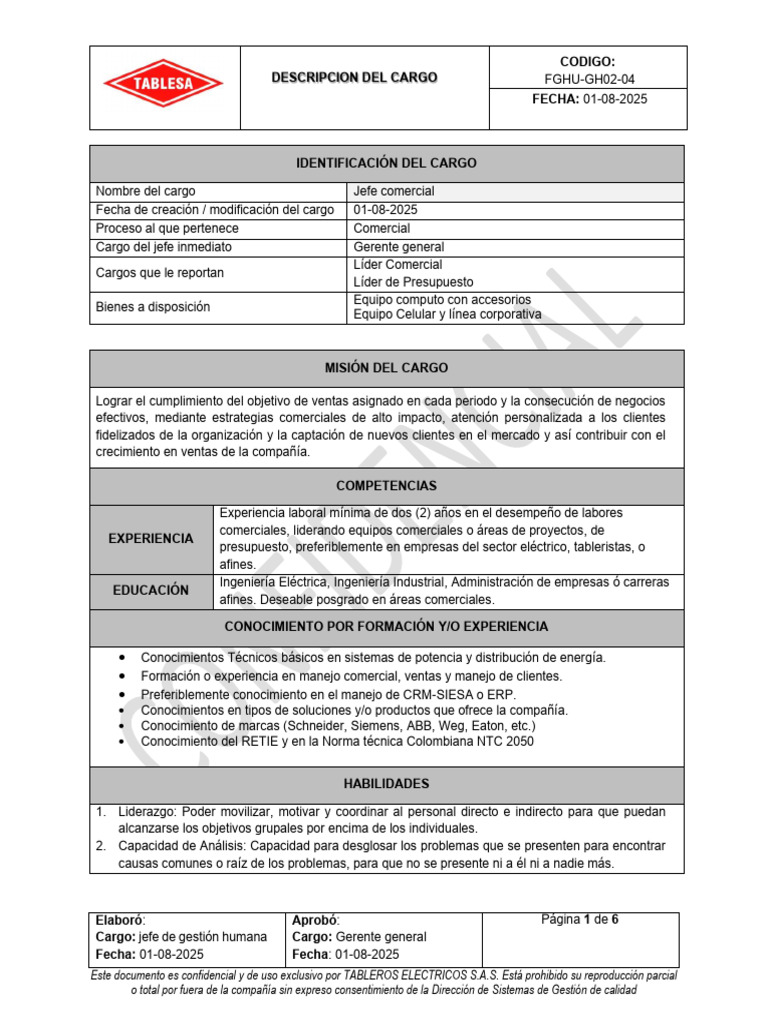 Fghu-Gh02-04 Jefe Comercial | PDF | Sistema de manejo de calidad ...
