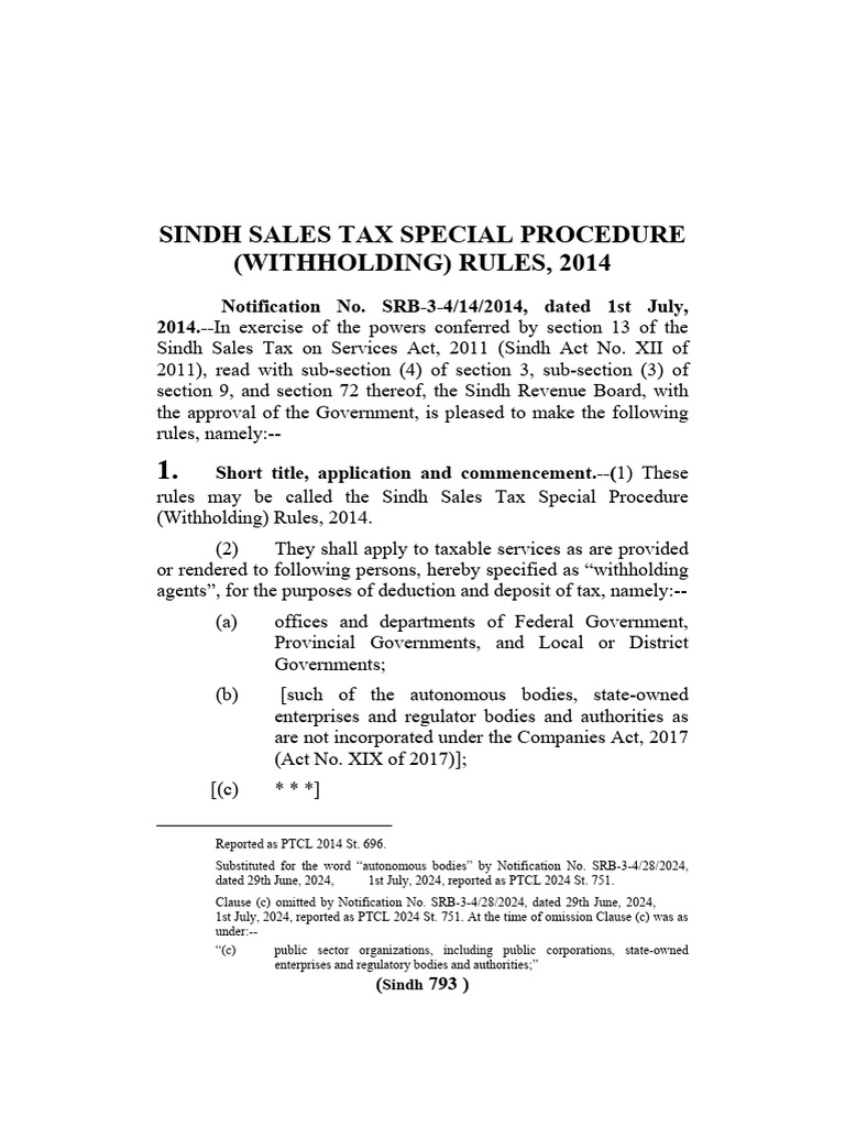 03a B Sindh Sales Tax On Services Withholding Procdure Rule | PDF ...