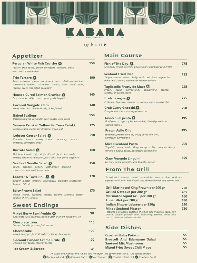 Kabana - Seafood Menu | PDF | Sauce | Salad