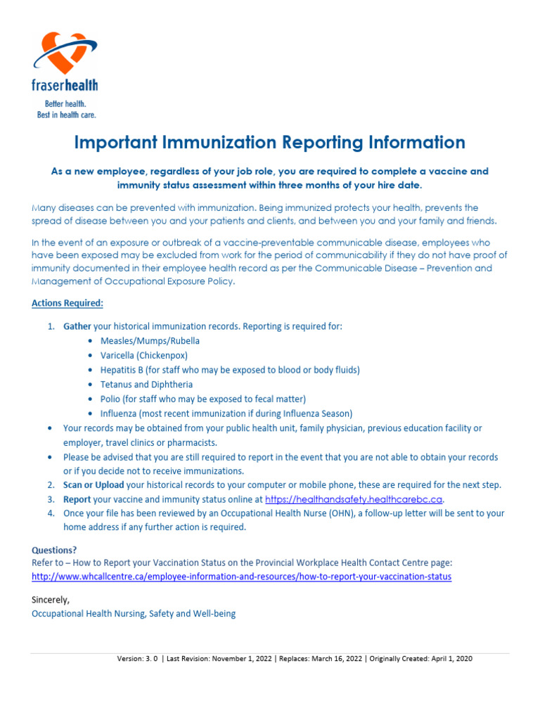 Important Immunization Reporting Information | PDF