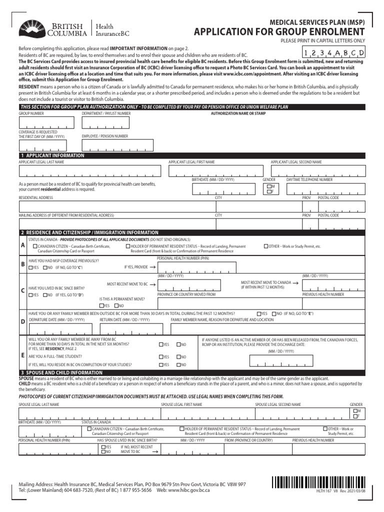MSP Application For Group Enrolment | PDF | Government And Personhood ...