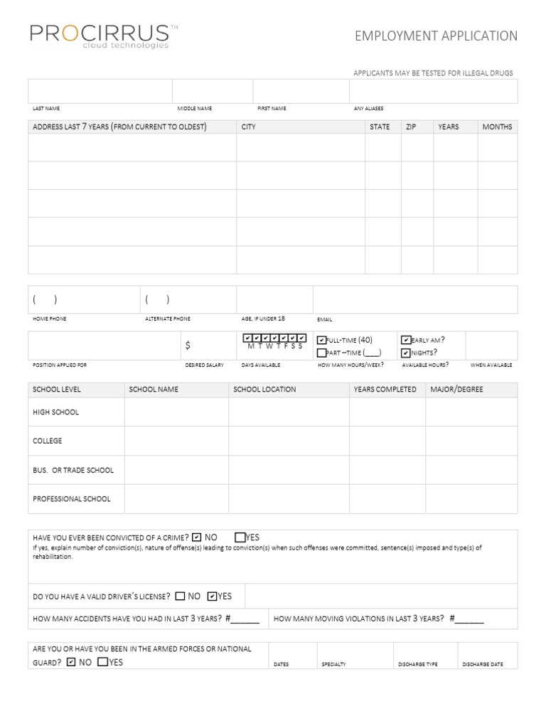 ProCirrus Employment Application_Filled | PDF | Computer Security ...
