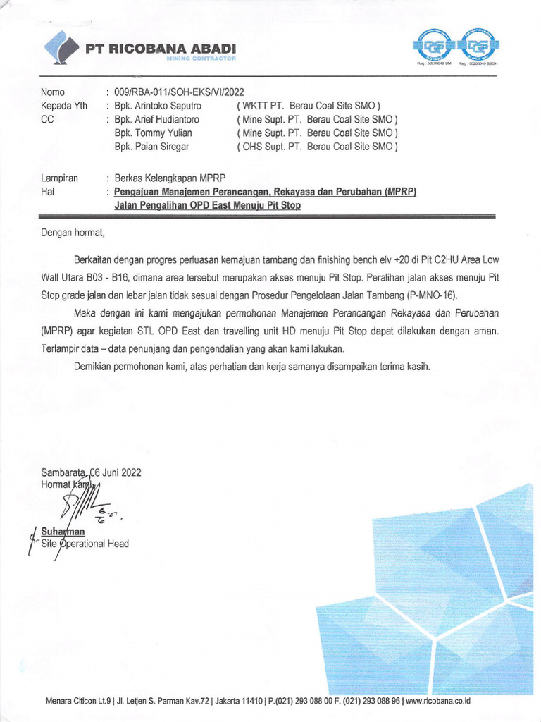 MPRP Jalan Pengalihan OPD East RBA SMO | PDF