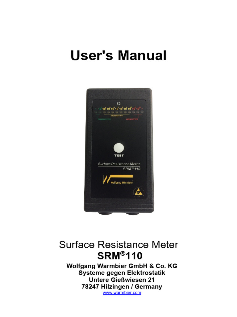 SRM 110 Surface Resistance Meter 2 | PDF | Rechargeable Battery ...