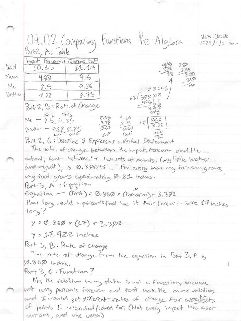 04.02 Comparing Functions Pre-Algebra | PDF