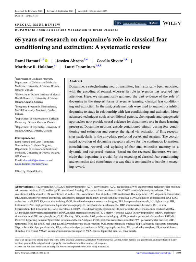 65 Years of Research On Dopamines Role in Classic | PDF | Neuroscience