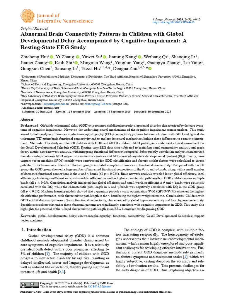 Abnormal Brain Connectivity Patterns in Children With Global | PDF ...