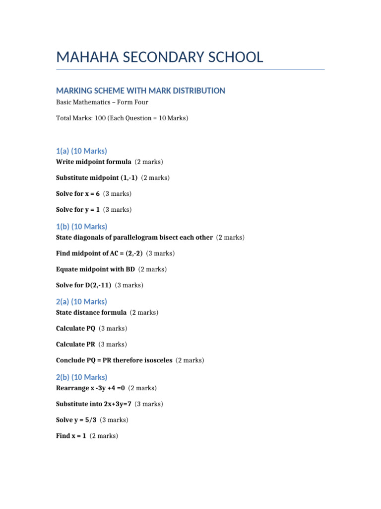 Mahaha Marking Scheme Marks Allocated | PDF | Matrix (Mathematics) | Area